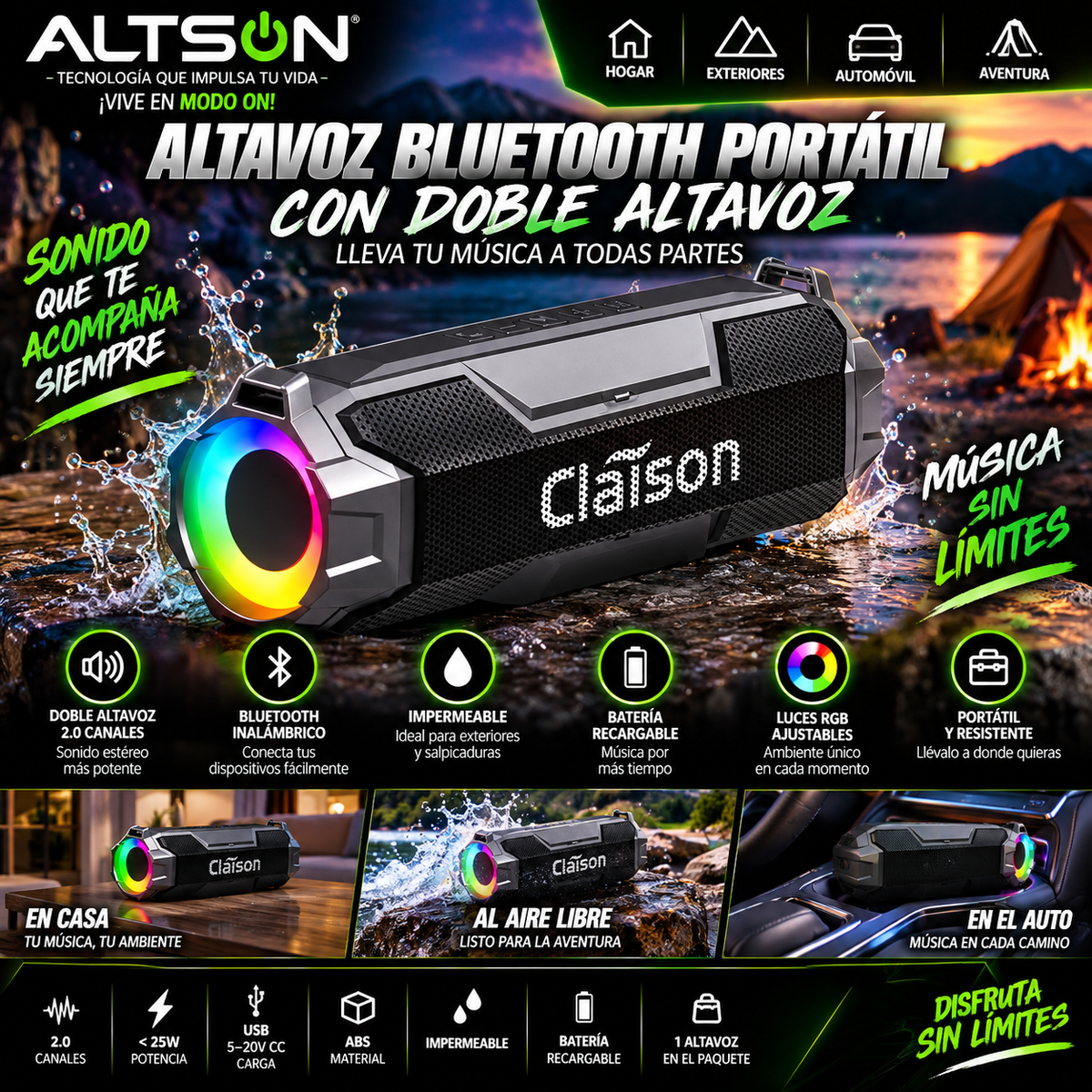 Waterproof Bluetooth Speaker | Portable Dual Speaker | Altavoz