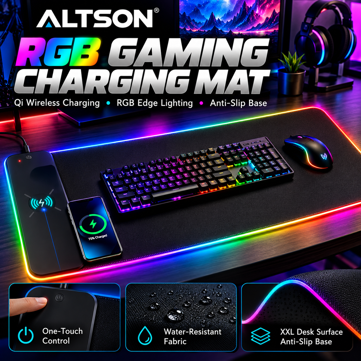 XXL RGB Gaming Mouse Pad | 10W Qi Wireless Charging
