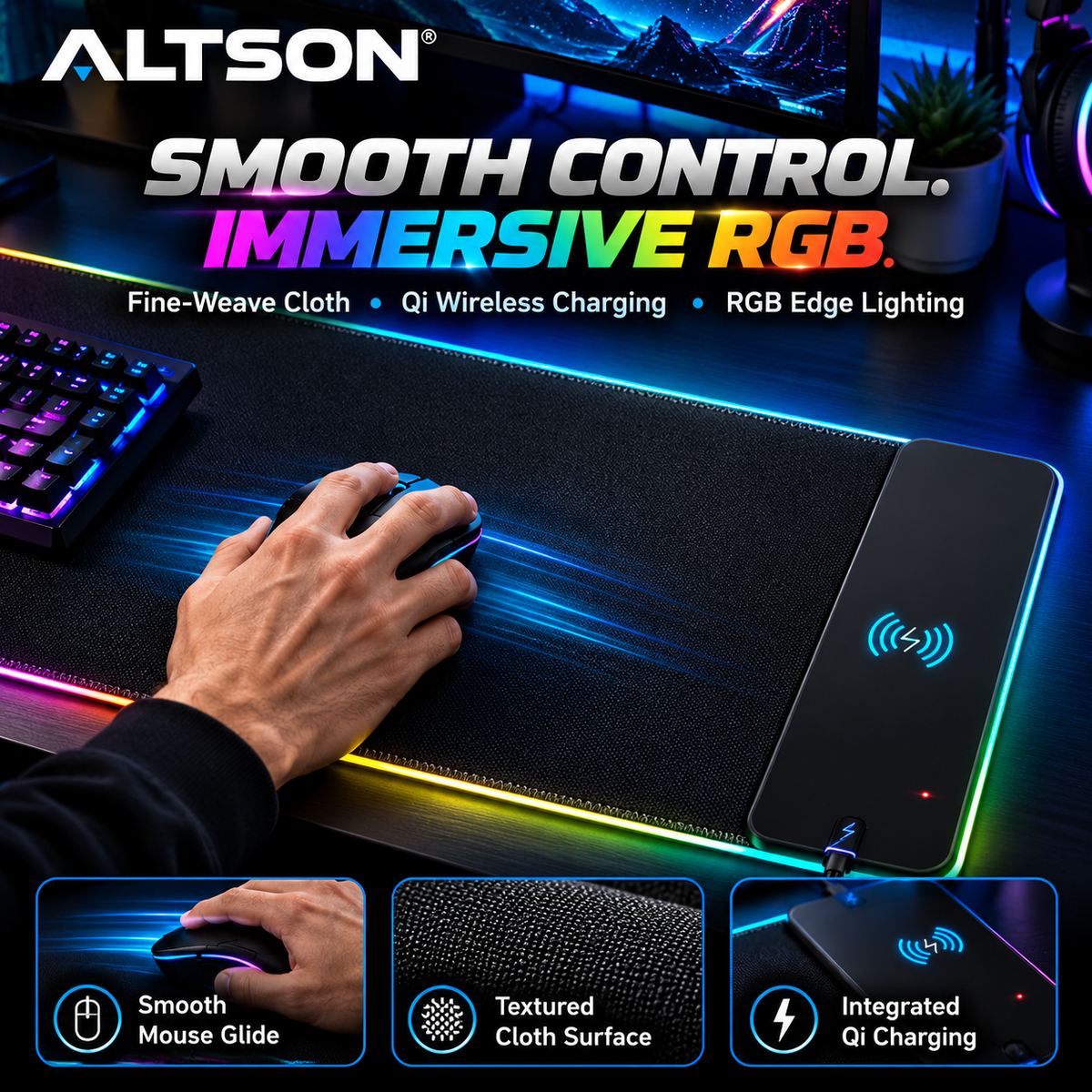 XXL RGB Gaming Mouse Pad | 10W Qi Wireless Charging