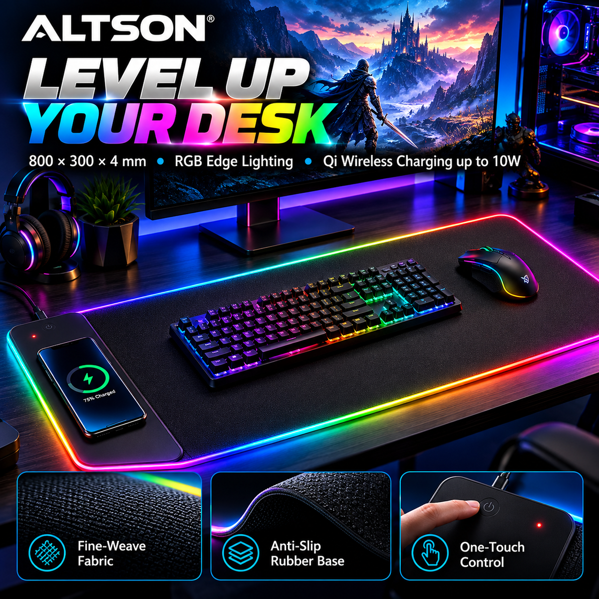 XXL RGB Gaming Mouse Pad | 10W Qi Wireless Charging