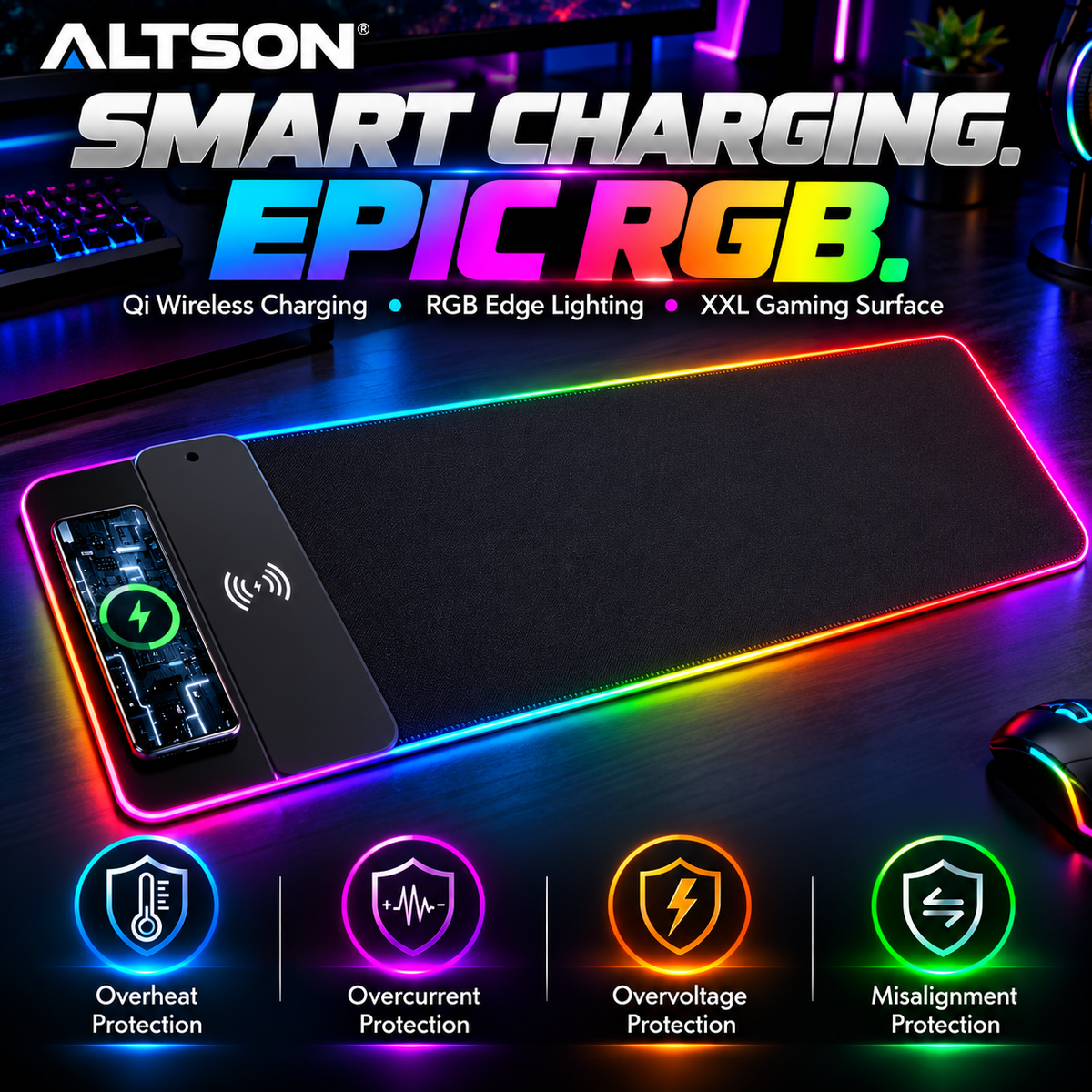 XXL RGB Gaming Mouse Pad | 10W Qi Wireless Charging
