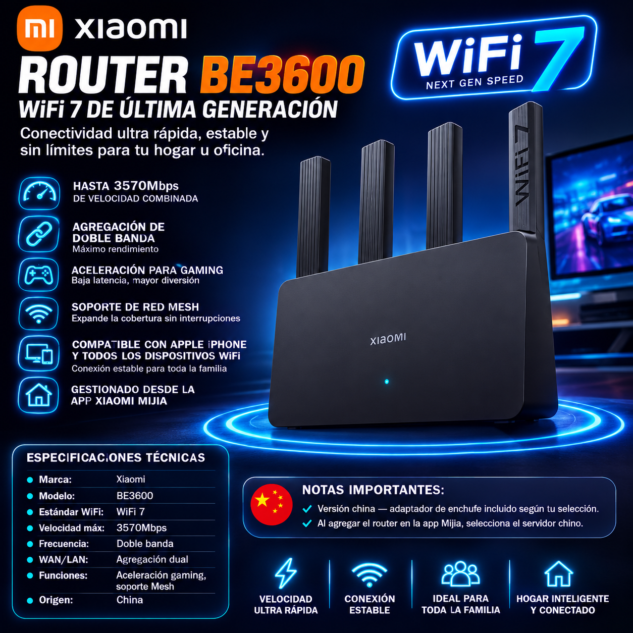 Xiaomi Router BE3600 WiFi 7 – 3570Mbps Dual-Band Gaming Router | Mesh Network | Smart Home
