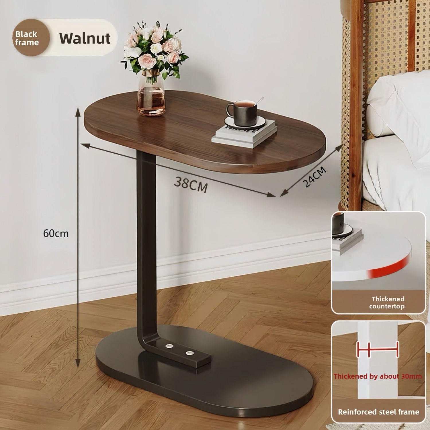 Mesa Auxiliar de Sofá | Madera Sólida | Altura Ajustable 45-80cm | Con Ruedas