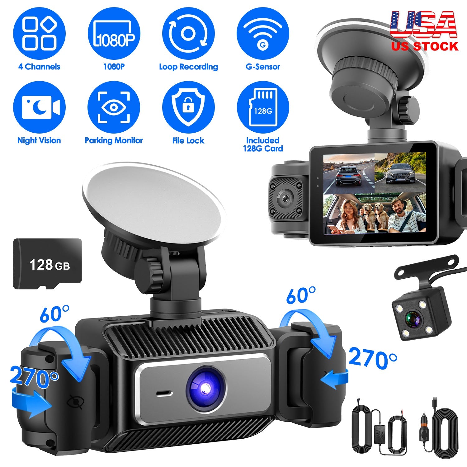Cámara Auto 4 Canales ALTSON — Vigilancia 360° con Visión Nocturna y Tarjeta 128GB