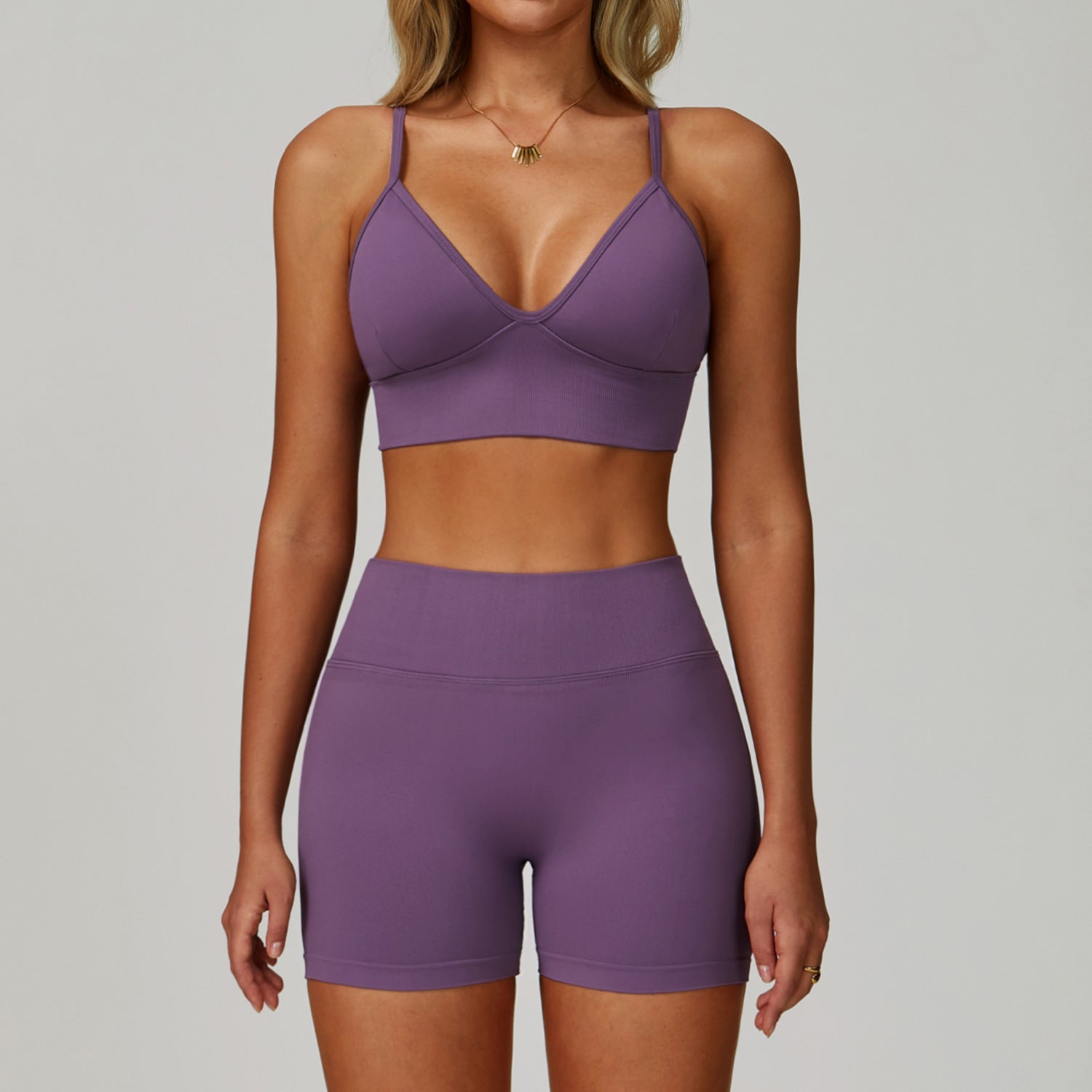 Conjunto Yoga Mujer Sin Costuras 90% Nylon 10% Spandex Moisture-Wicking Bra + Shorts/Pants o Jacket + Shorts 8 Colores S-XL | Women Seamless Yoga Set