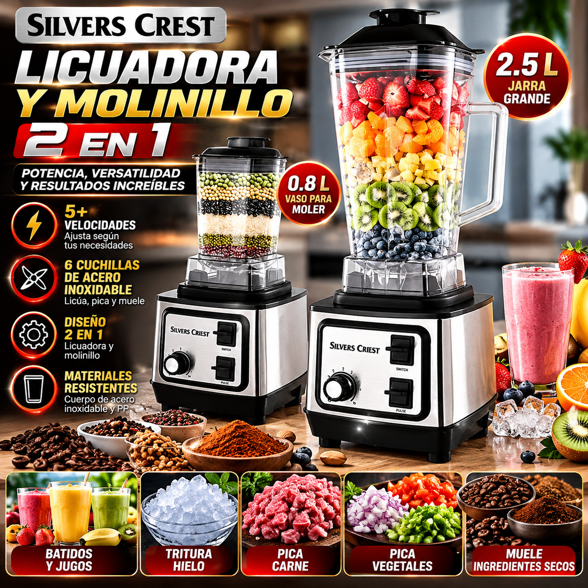 2-in-1 Blender and Grinder | Licuadora y Molinillo 2 en 1
