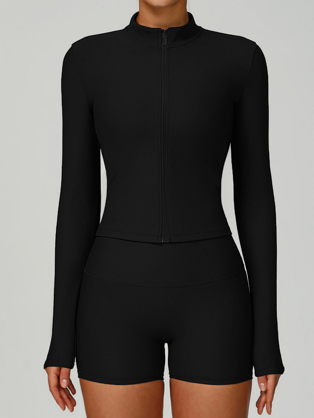 Conjunto Yoga Mujer 3 Piezas Acanalado 78% Nylon 22% Spandex Cintura Alta Quick-Dry Bra/Vest/Jacket + Shorts/Pants S-XL | Women Ribbed Yoga Outfit Set