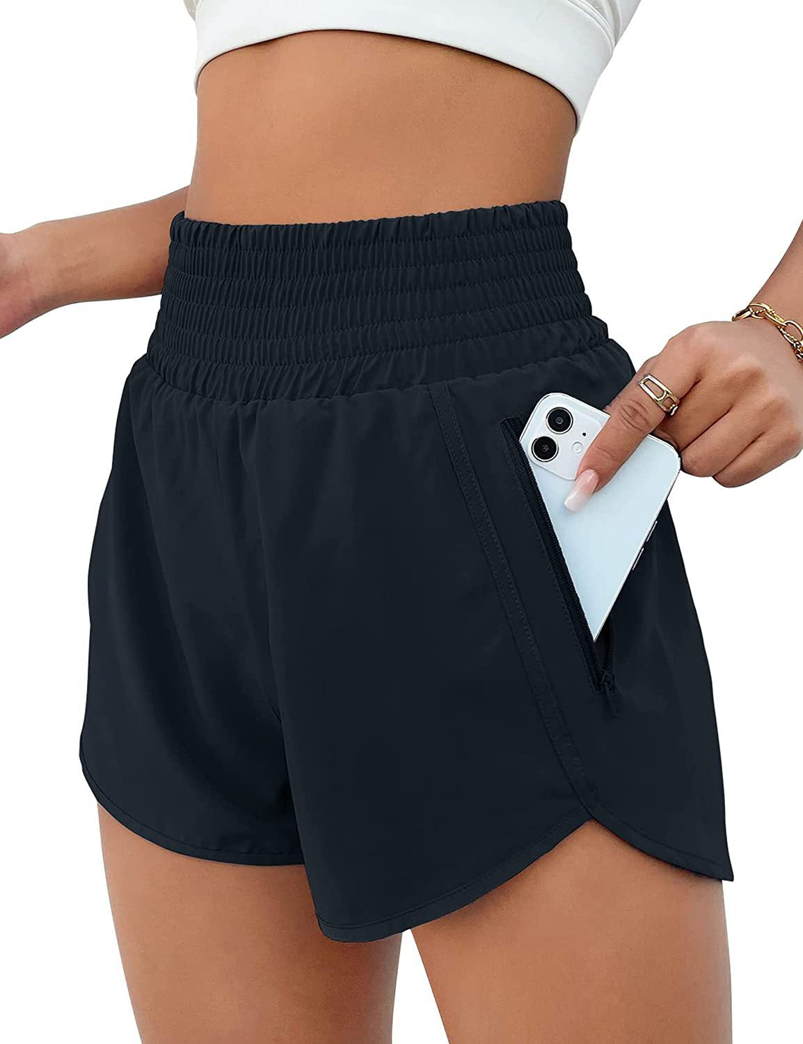 Shorts Deportivos Mujer Cintura Alta Tela Elástica Anti-Exposición S-XXXL | Women High Waist Sport Shorts