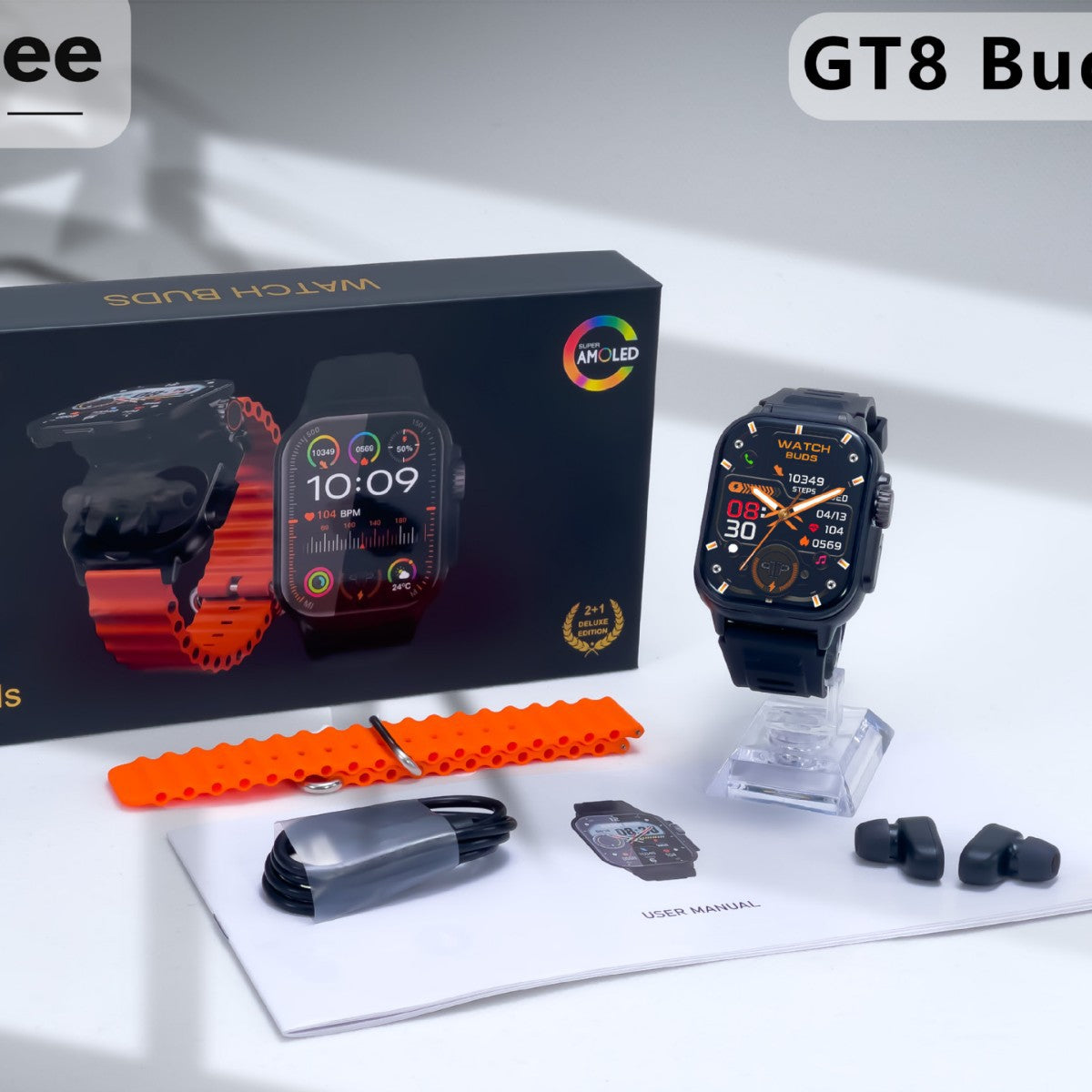 GT8BUDS Smartwatch 2 en 1 con Auriculares Bluetooth | AMOLED | NFC | Carga Inalámbrica