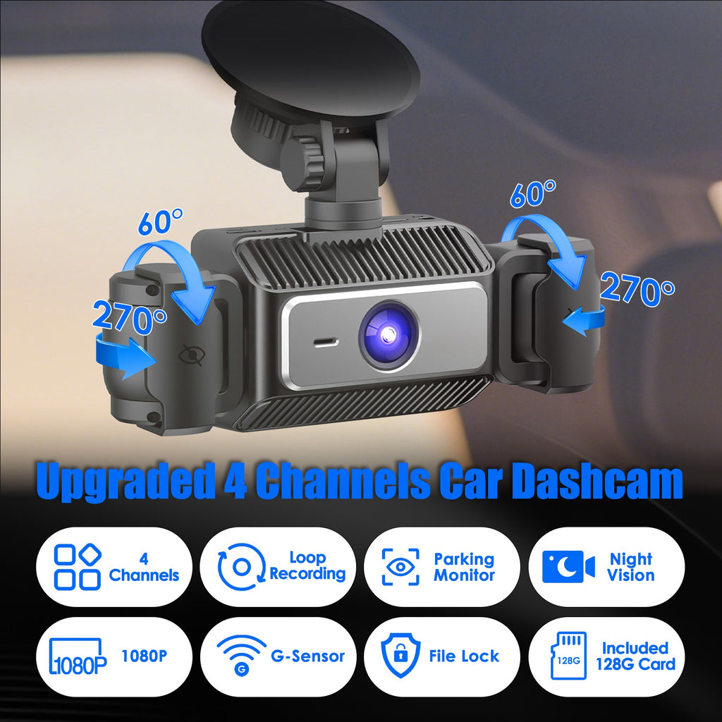 Cámara Auto 4 Canales ALTSON — Vigilancia 360° con Visión Nocturna y Tarjeta 128GB