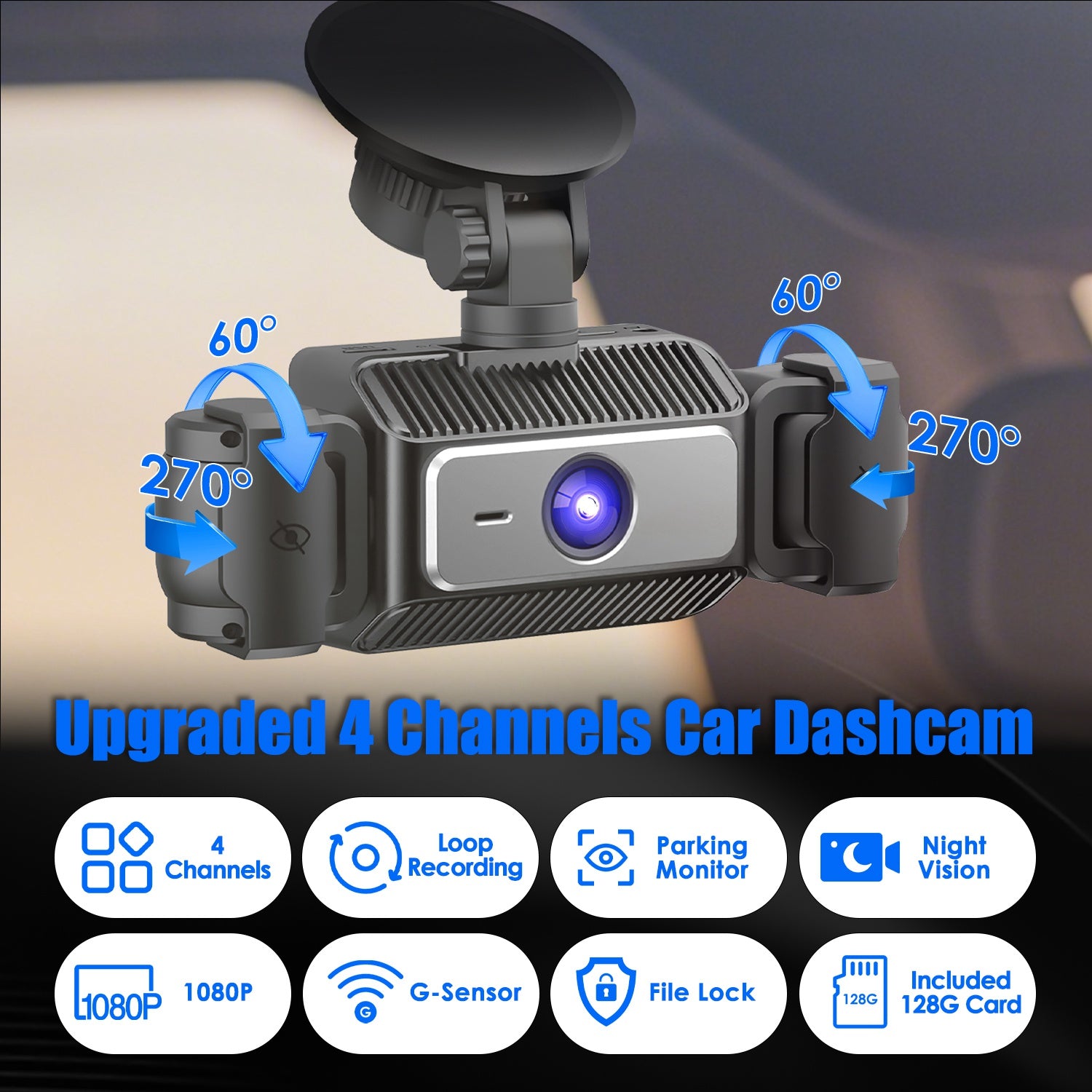 Cámara Auto 4 Canales ALTSON — Vigilancia 360° con Visión Nocturna y Tarjeta 128GB