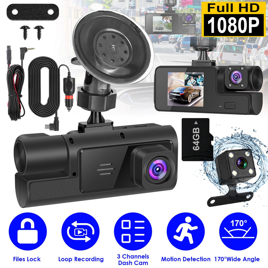 Cámara de Auto 3 Canales ALTSON — FHD 1080P WiFi con Tarjeta 64GB Incluida