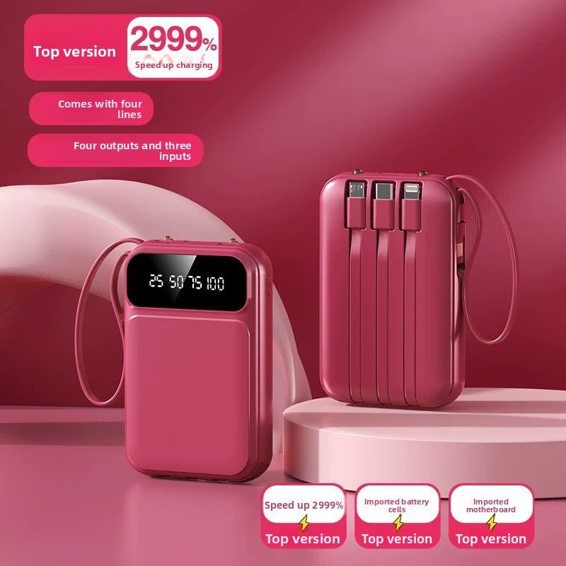 Banco de Energía Portátil 10000mAh con Cables Integrados – Carga Rápida PD 3.0