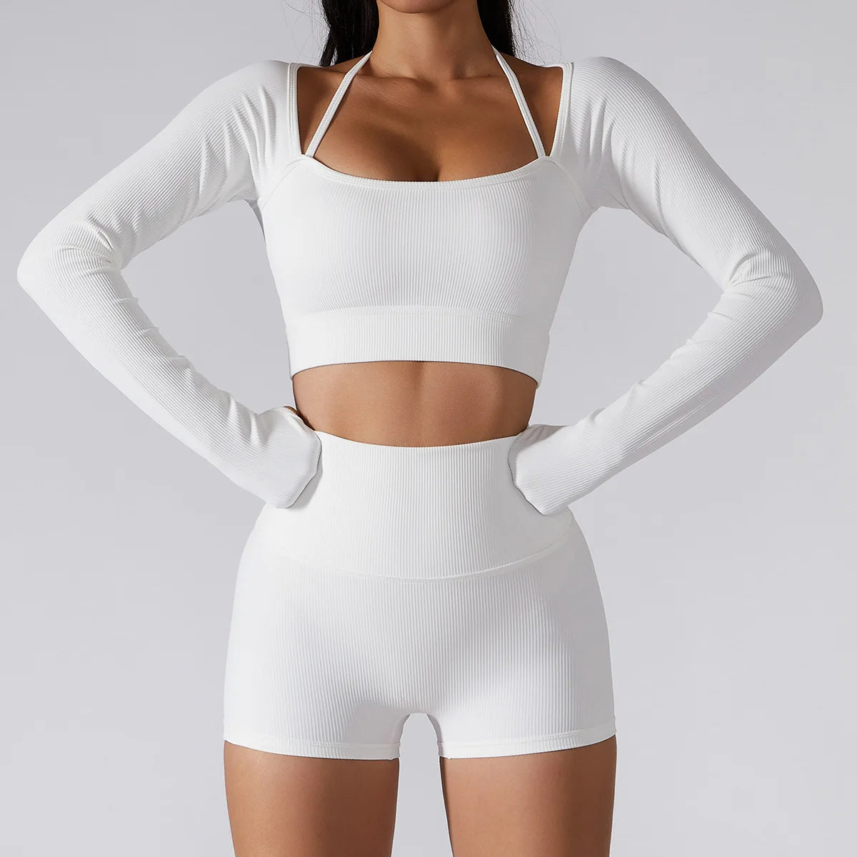 Traje Yoga Mujer 2 Piezas Sin Costuras 90% Poliéster 10% Spandex Hip Lifting Cintura Alta Top + Shorts/Pants 4 Colores S-L | Women Seamless 2-Piece Yoga Suit
