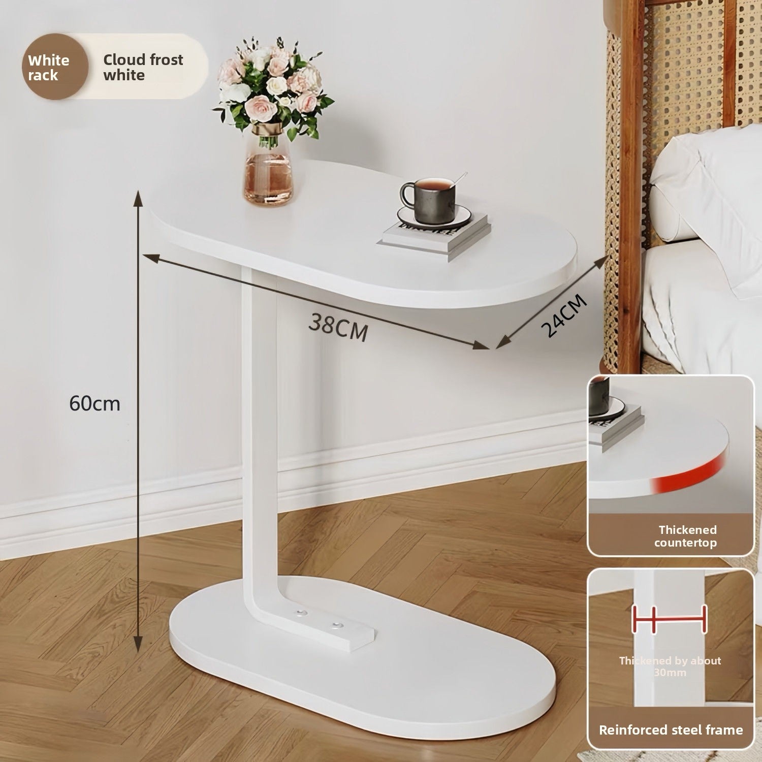 Mesa Auxiliar de Sofá | Madera Sólida | Altura Ajustable 45-80cm | Con Ruedas