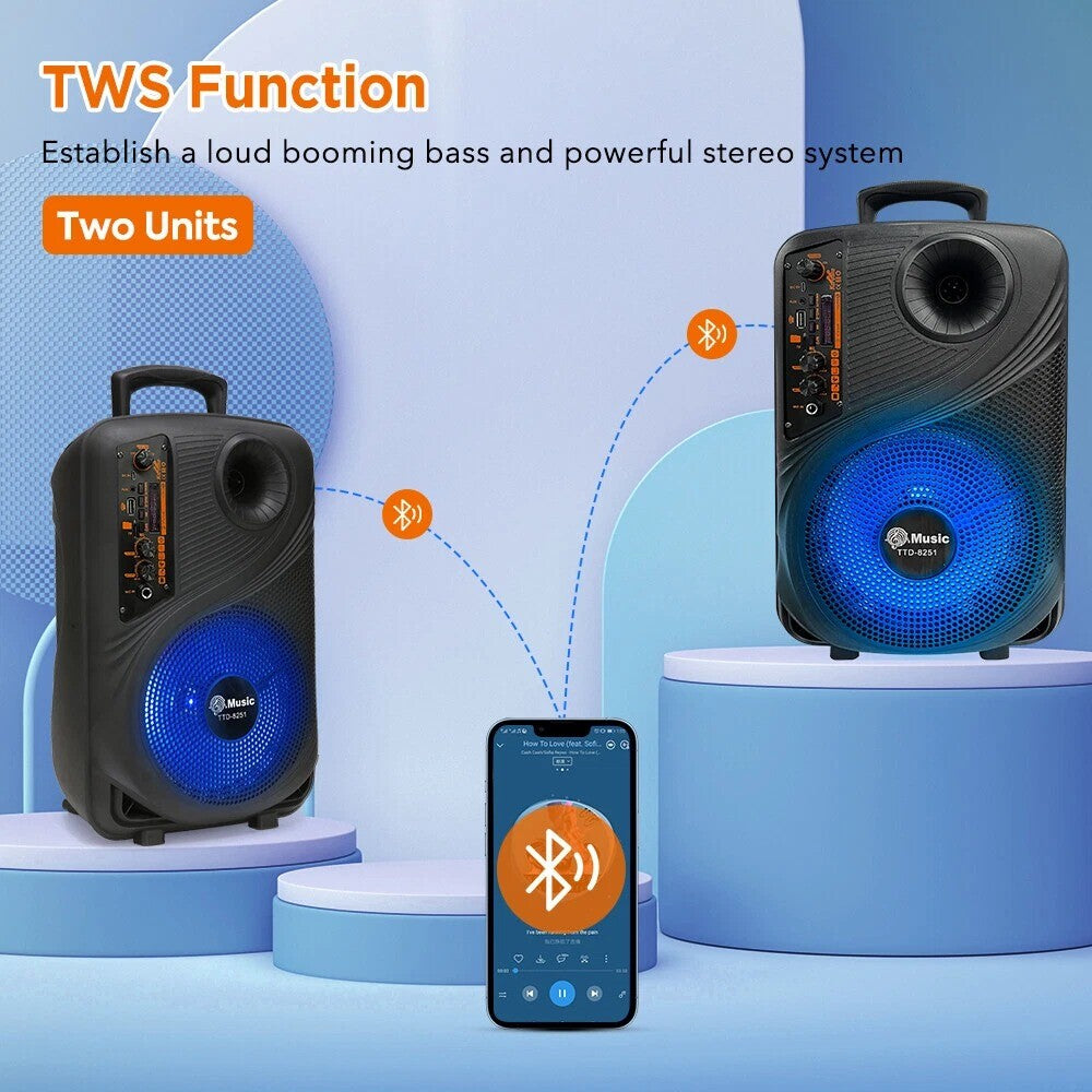 Altavoz Bluetooth 8" Subwoofer con Karaoke, Luces LED y TWS – ALTSON