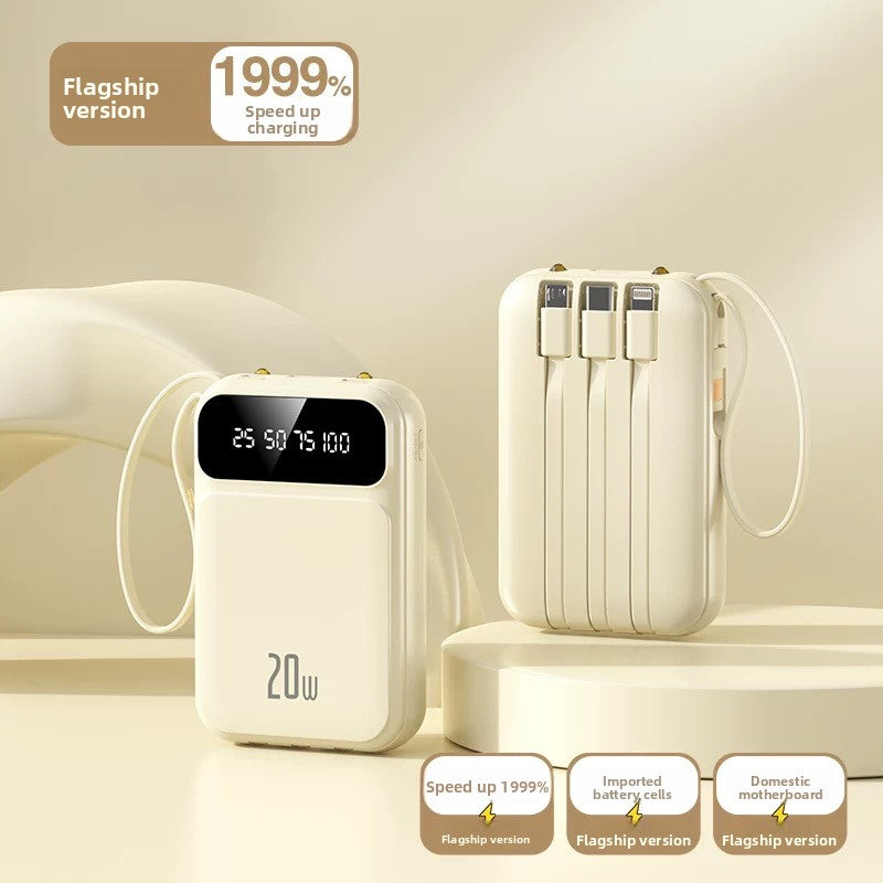 Banco de Energía Portátil 10000mAh con Cables Integrados – Carga Rápida PD 3.0