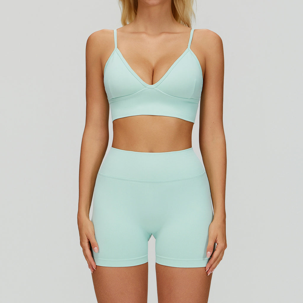 Conjunto Yoga Mujer Sin Costuras 90% Nylon 10% Spandex Moisture-Wicking Bra + Shorts/Pants o Jacket + Shorts 8 Colores S-XL | Women Seamless Yoga Set