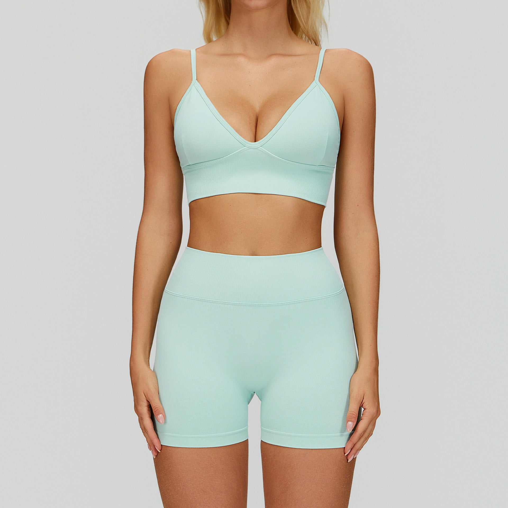 Conjunto Yoga Mujer Sin Costuras 90% Nylon 10% Spandex Moisture-Wicking Bra + Shorts/Pants o Jacket + Shorts 8 Colores S-XL | Women Seamless Yoga Set