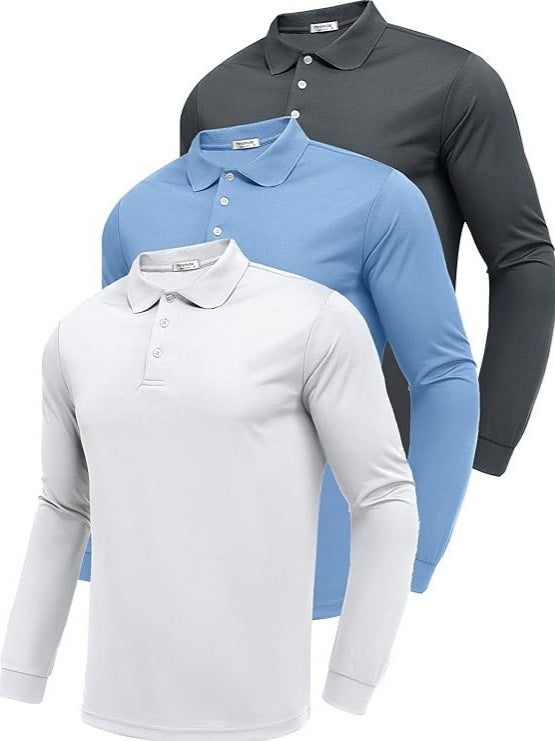 Polo Manga Larga Hombre Secado Rápido – Slim Fit, 95% Poliéster, S a XXXL