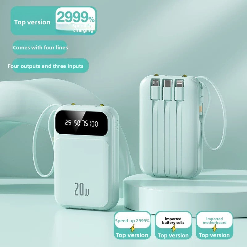 Banco de Energía Portátil 10000mAh con Cables Integrados – Carga Rápida PD 3.0