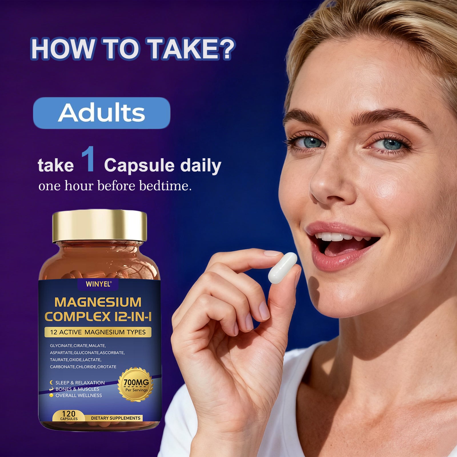 Magnesium Complex 12-in-1 | 700mg | 120 Capsules - Sleep, Calm & Muscle Support