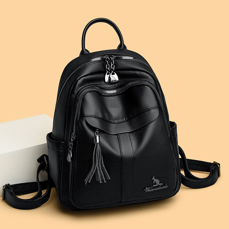Mochila de Cuero Genuino para Mujer – Piel de Vaca, Laptop 14", Ligera, 3 Estilos