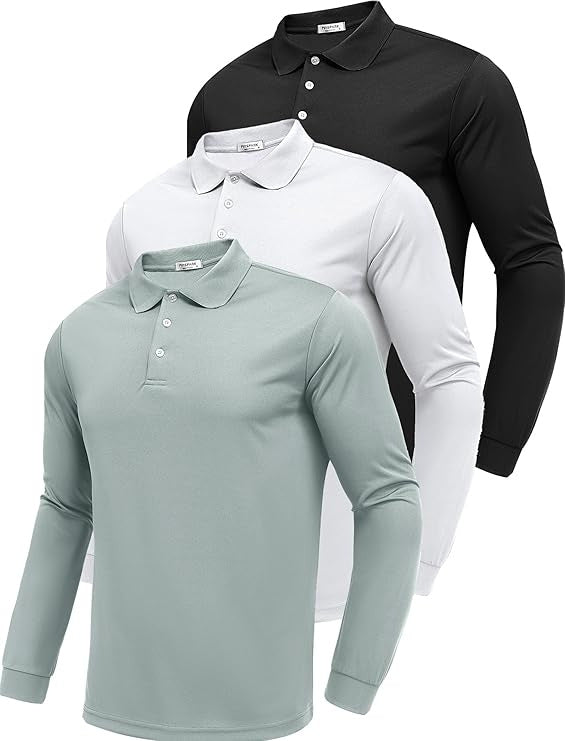 Polo Manga Larga Hombre Secado Rápido – Slim Fit, 95% Poliéster, S a XXXL