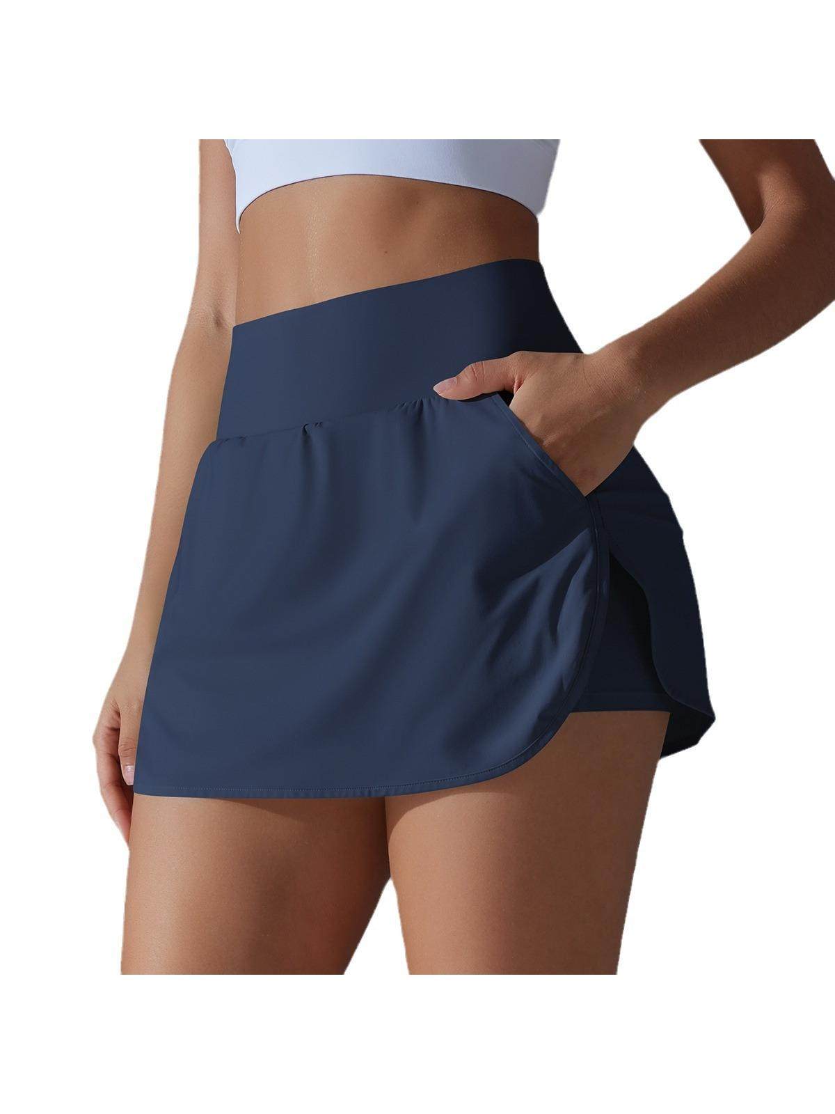 Falda Deportiva Mujer Tenis Yoga Cintura Alta Faux 2 Piezas 100% Poliéster Bolsillo Trasero S-XL 7 Colores | Women Tennis Sports Skirt