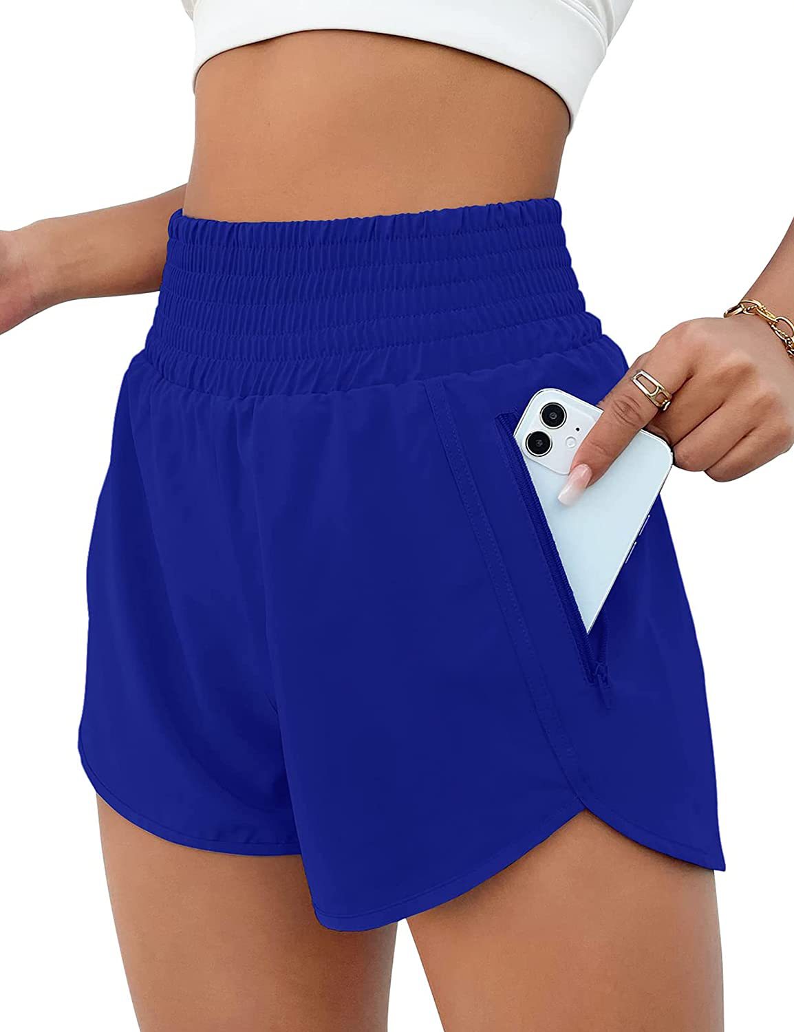 Shorts Deportivos Mujer Cintura Alta Tela Elástica Anti-Exposición S-XXXL | Women High Waist Sport Shorts