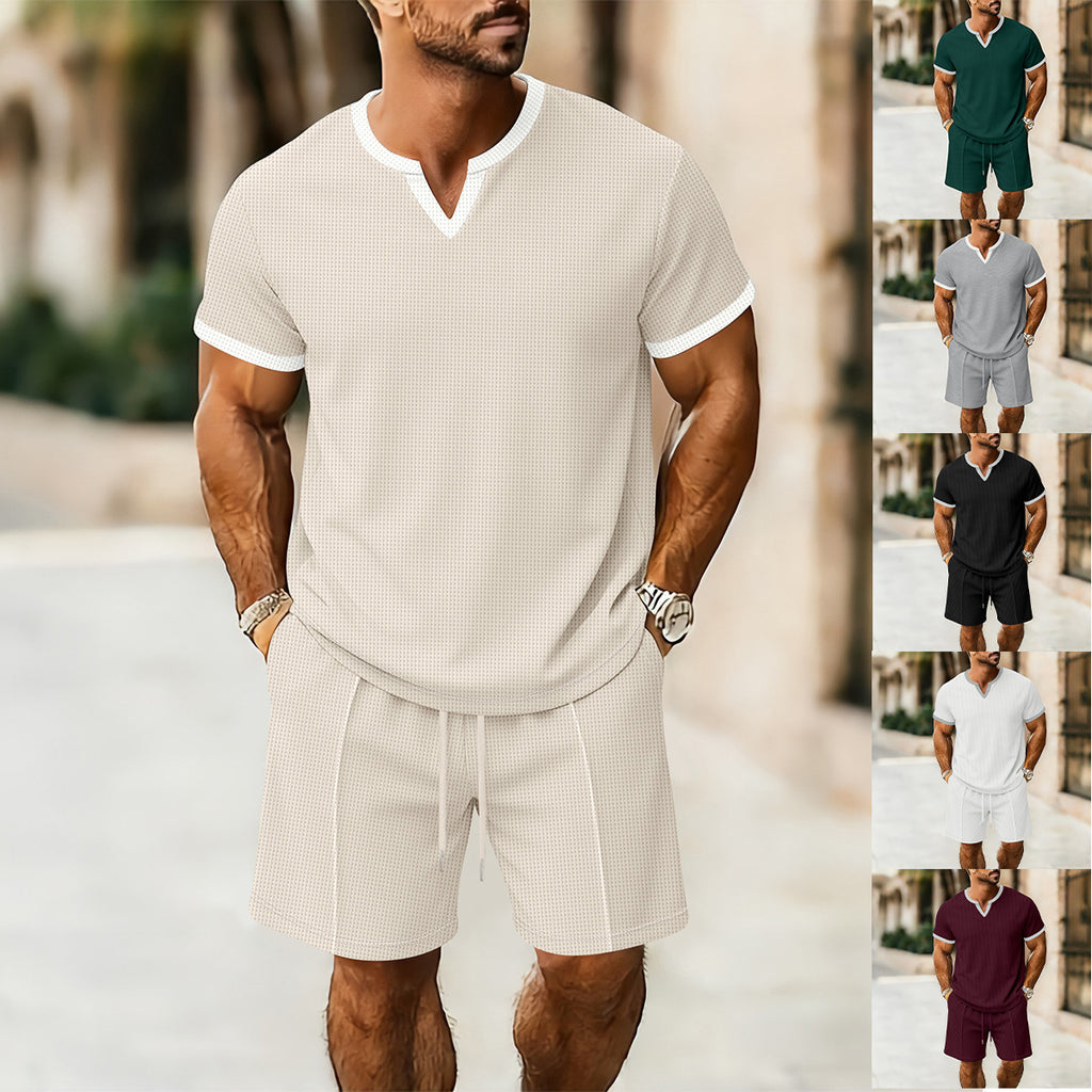 Conjunto Deportivo Hombre Camiseta Cuello V + Shorts Textura Waffle – S a XXXL