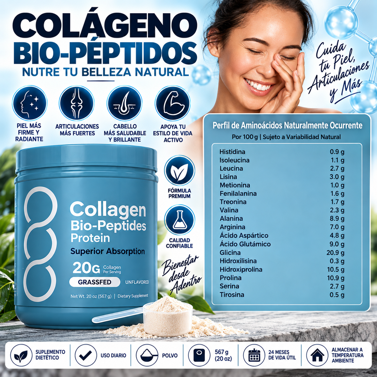 Collagen Bio-Peptides Powder 567g | High Absorption | Colágeno en Polvo