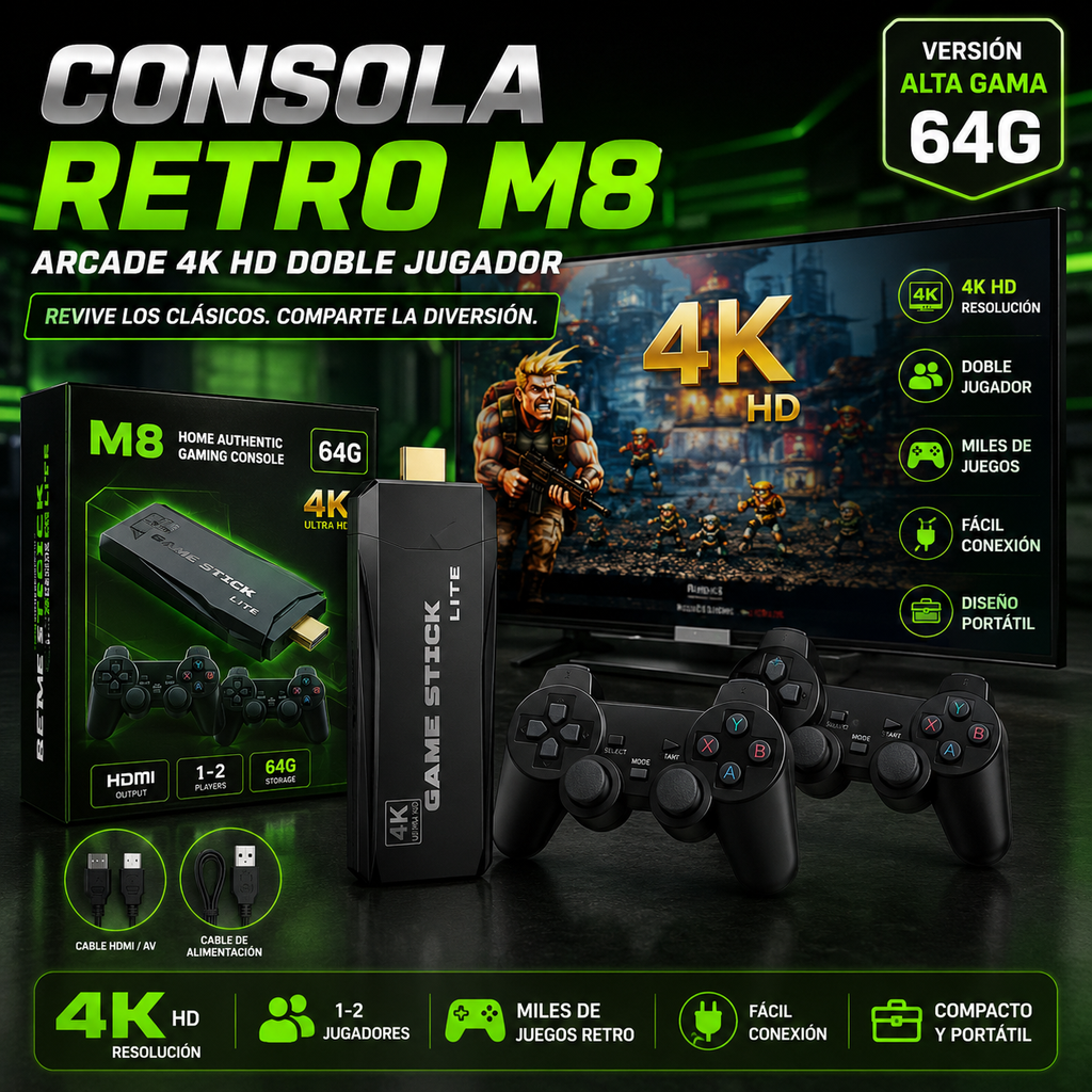 Consola de Juegos Retro M8 | Arcade 4K HD Doble Jugador