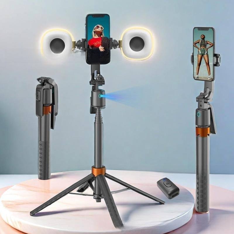 Gimbal Selfie Stick con IA y Seguimiento Facial – 1.8m, Rotación 360°, Streaming y Vlogging