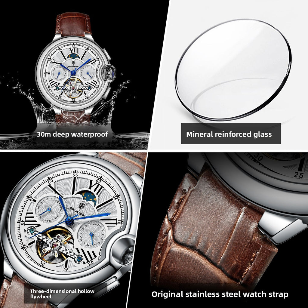 Reloj Mecánico Automático Tourbillon con Fase Lunar – Cristal Zafiro, 50m, 4 Colores
