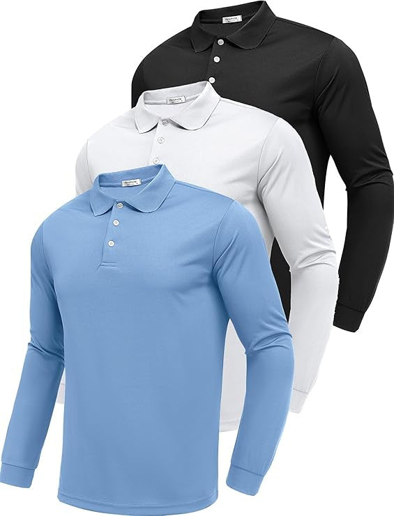 Polo Manga Larga Hombre Secado Rápido – Slim Fit, 95% Poliéster, S a XXXL