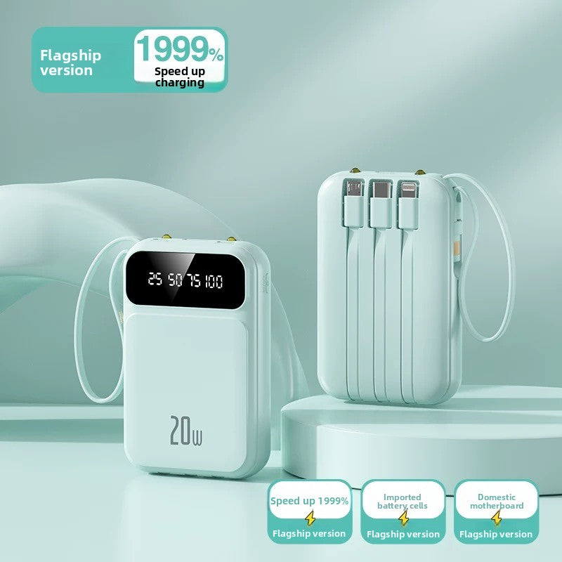Banco de Energía Portátil 10000mAh con Cables Integrados – Carga Rápida PD 3.0