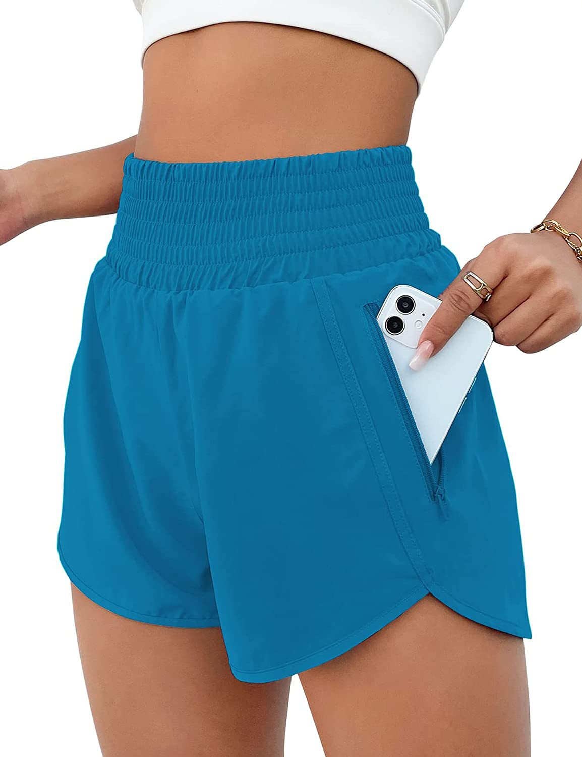 Shorts Deportivos Mujer Cintura Alta Tela Elástica Anti-Exposición S-XXXL | Women High Waist Sport Shorts