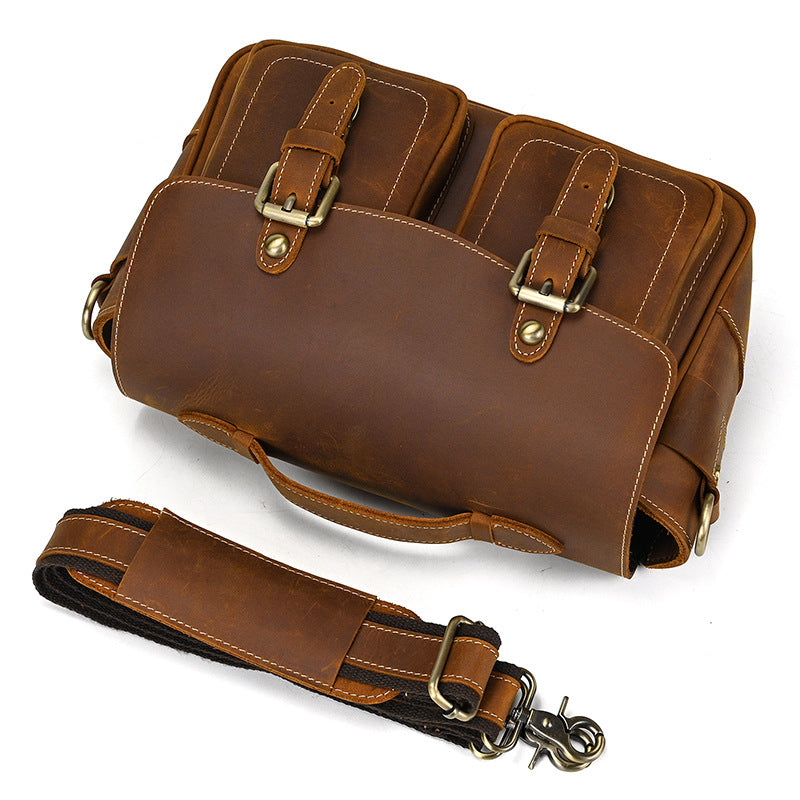 Bolso Retro de Cuero Genuino para Cámara – Primera Capa de Cuero, Resistente al Agua, Bandolera