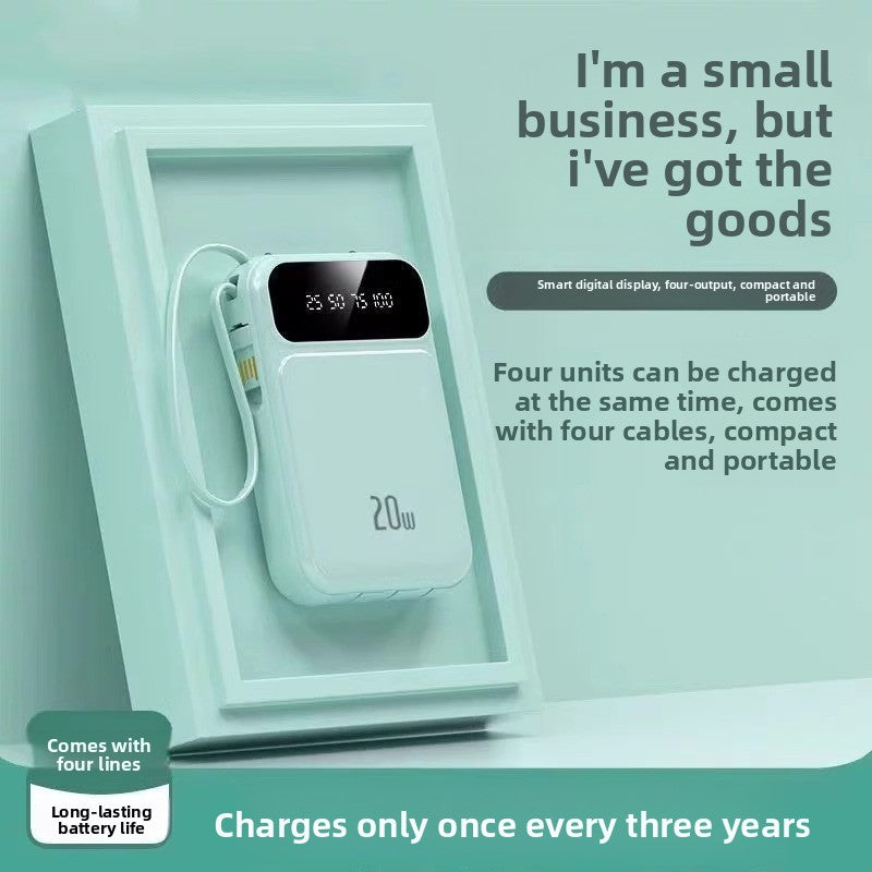 Banco de Energía Portátil 10000mAh con Cables Integrados – Carga Rápida PD 3.0
