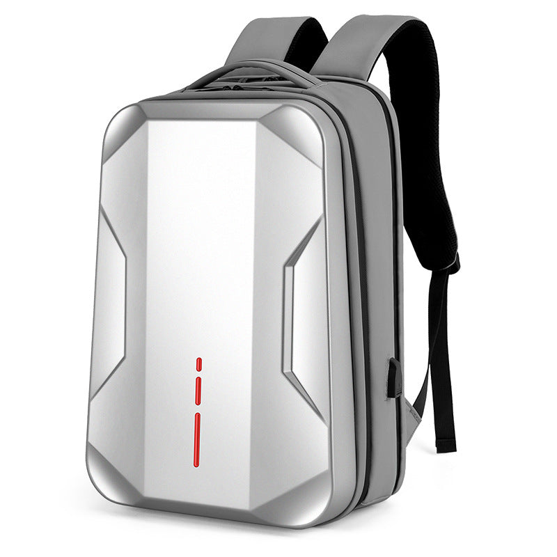 Hard Shell Laptop Backpack | ABS+PC | Waterproof | 20-35L | Fits 17.3" | Black & Silver