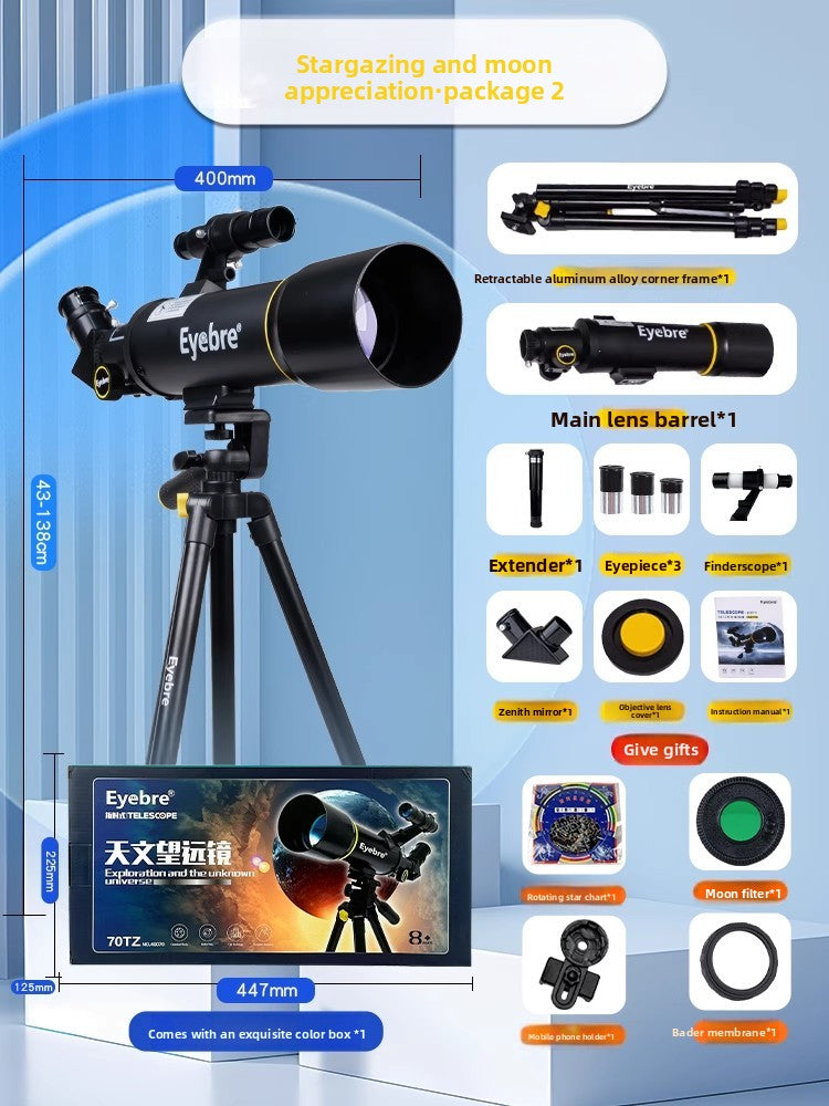 Telescopio Astronómico Refractivo 200x 70mm – Kit Completo con Oculares y Trípode
