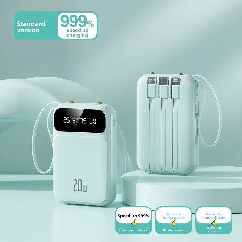 Banco de Energía Portátil 10000mAh con Cables Integrados – Carga Rápida PD 3.0