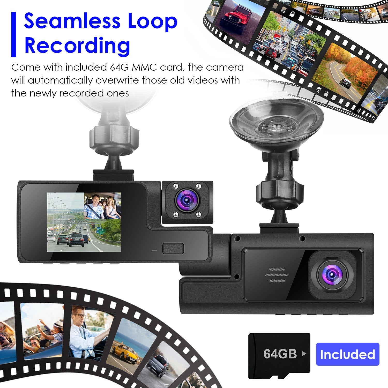 Cámara de Auto 3 Canales ALTSON — FHD 1080P WiFi con Tarjeta 64GB Incluida