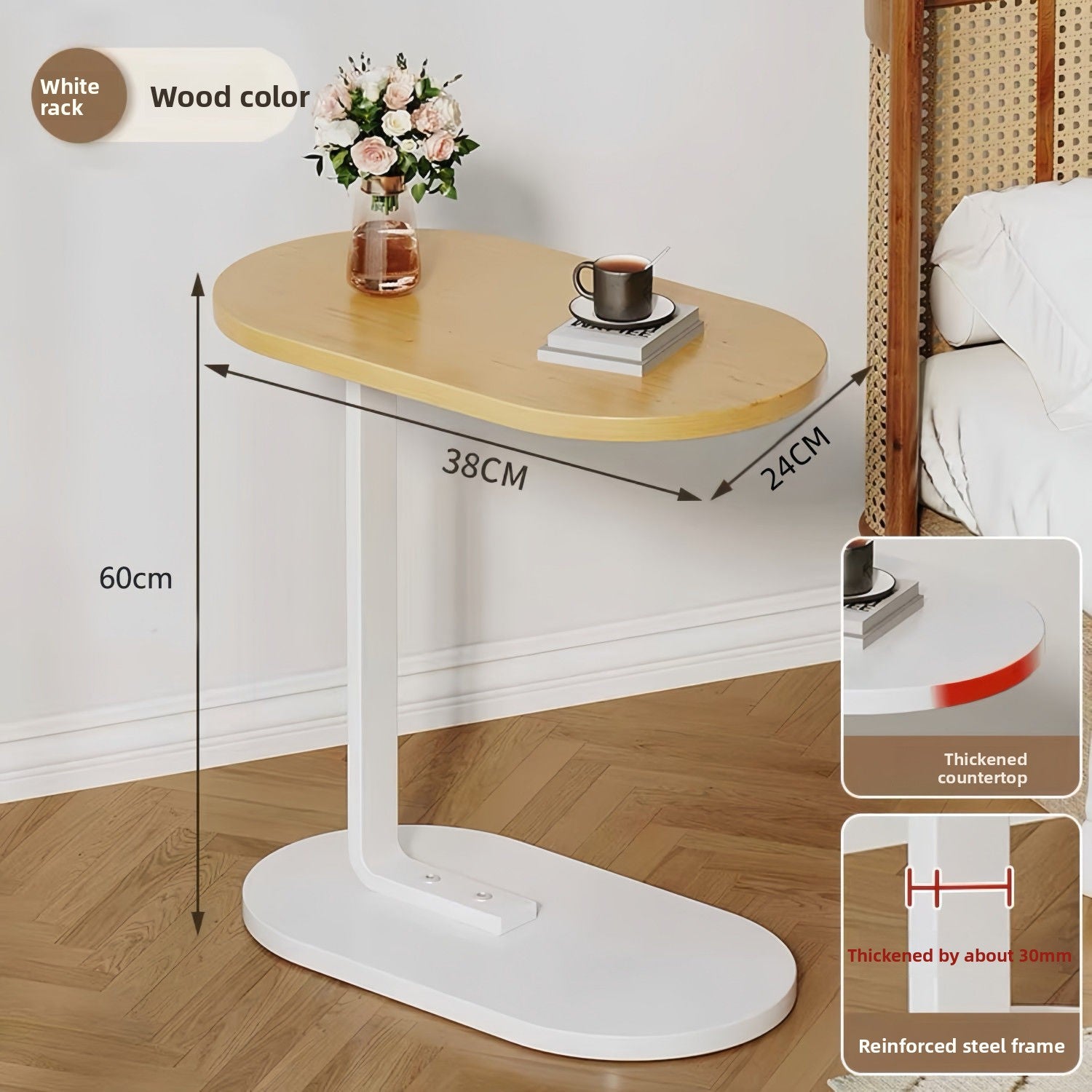 Mesa Auxiliar de Sofá | Madera Sólida | Altura Ajustable 45-80cm | Con Ruedas