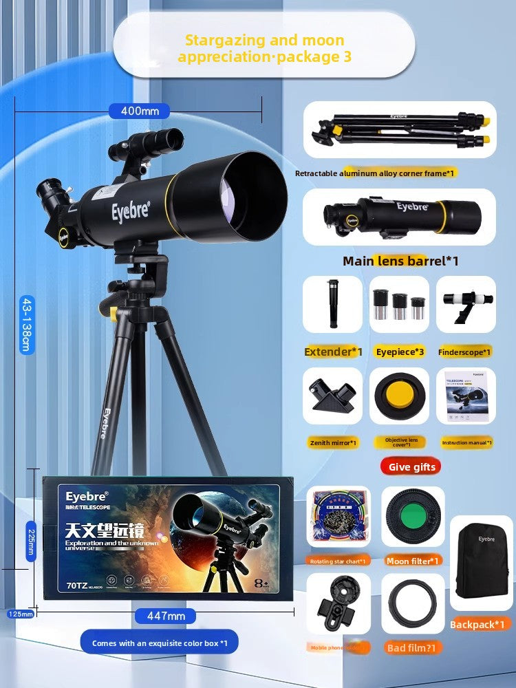 Telescopio Astronómico Refractivo 200x 70mm – Kit Completo con Oculares y Trípode