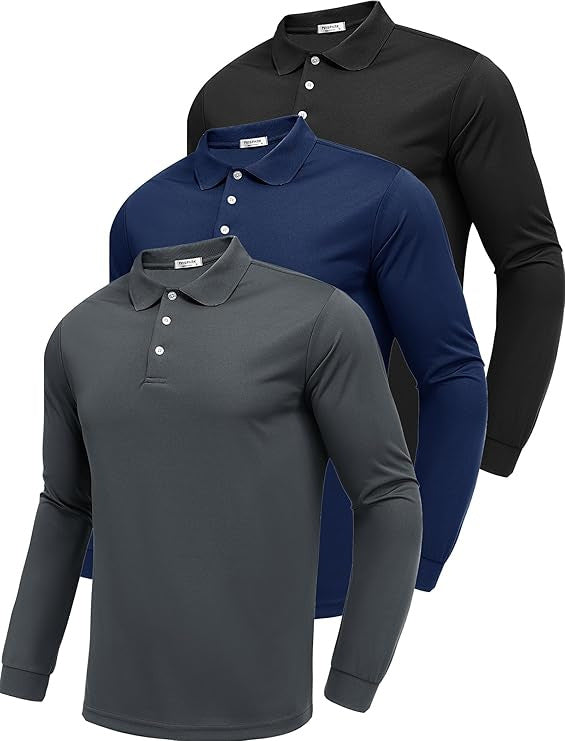 Polo Manga Larga Hombre Secado Rápido – Slim Fit, 95% Poliéster, S a XXXL