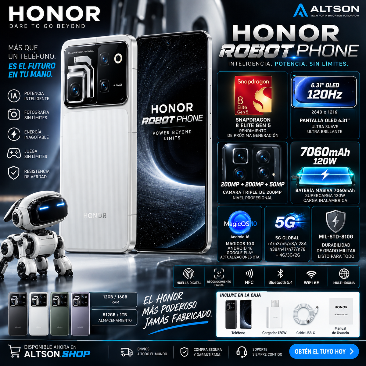 Honor Robot Phone | Snapdragon 8 Elite Gen 5 | 6.31" OLED 120Hz | 200MP | 7060mAh | MagicOS 10 | 5G
