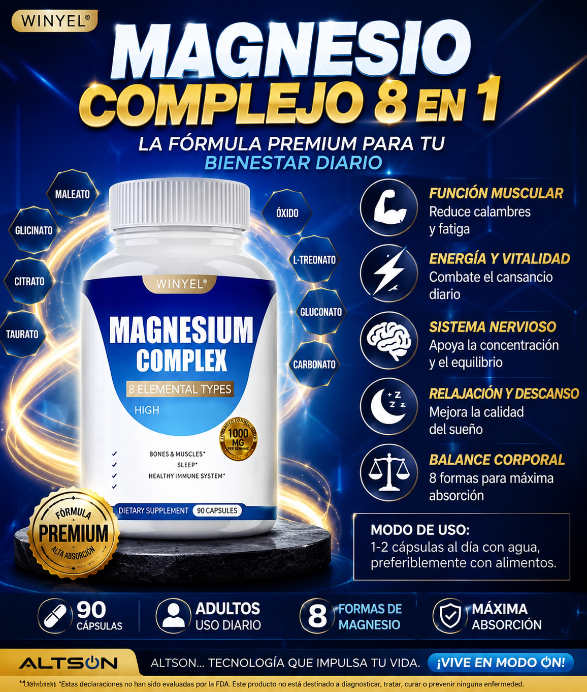 Magnesium Complex 8 en 1 — Maleato, Glicinato y más | 90 Cápsulas