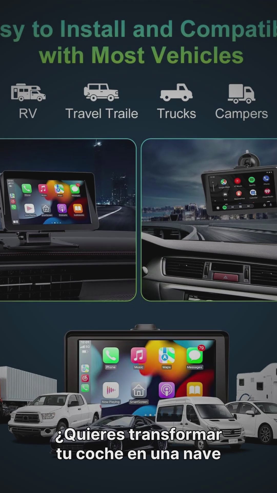 Apple Carplay - Pantalla para automóvil, 7 pulgadas, HD, inalámbrico, Apple Carplay y pantalla táctil